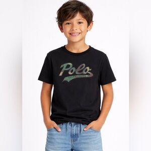 Ralph Lauren Black Tee with Multicolor Logo